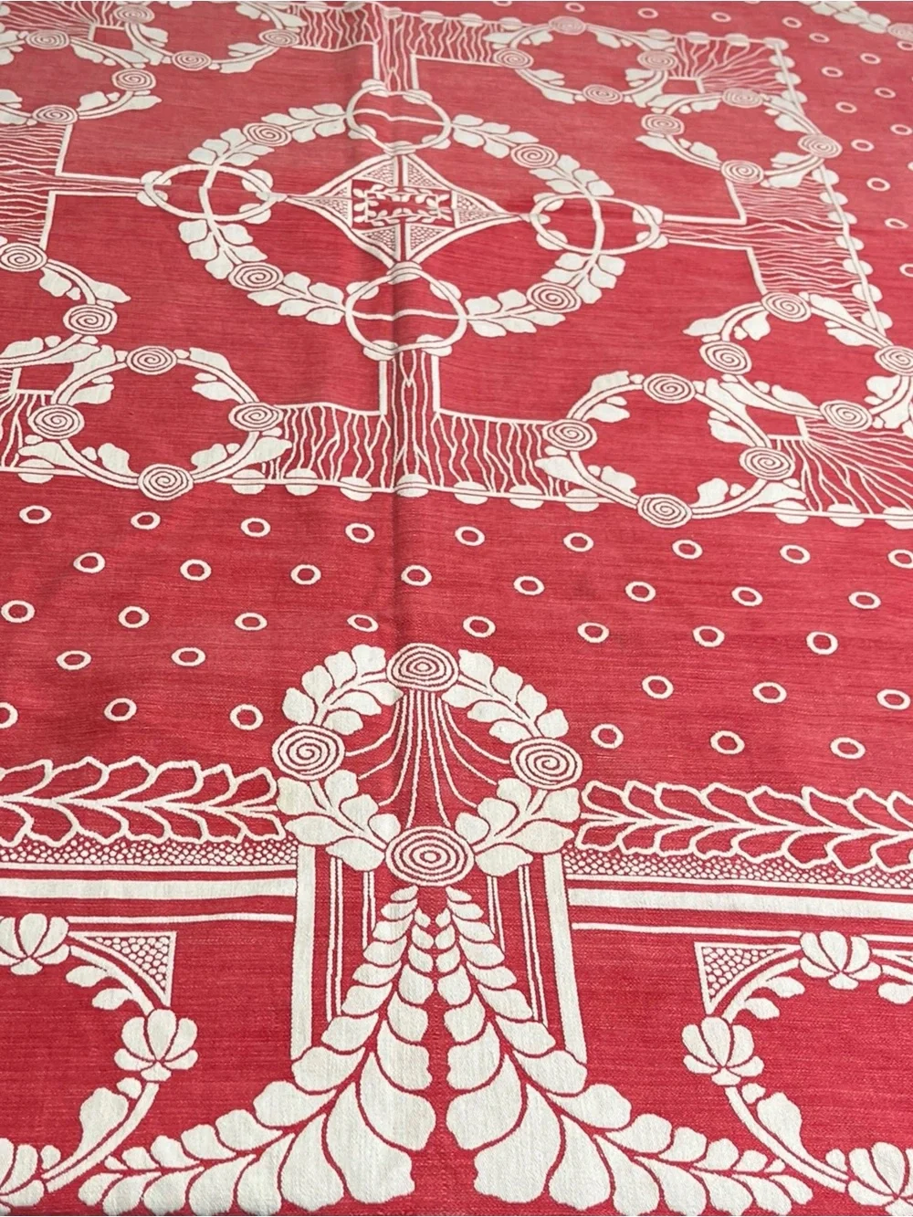 Vintage Reversible Red and White Jacquard Tablecloth